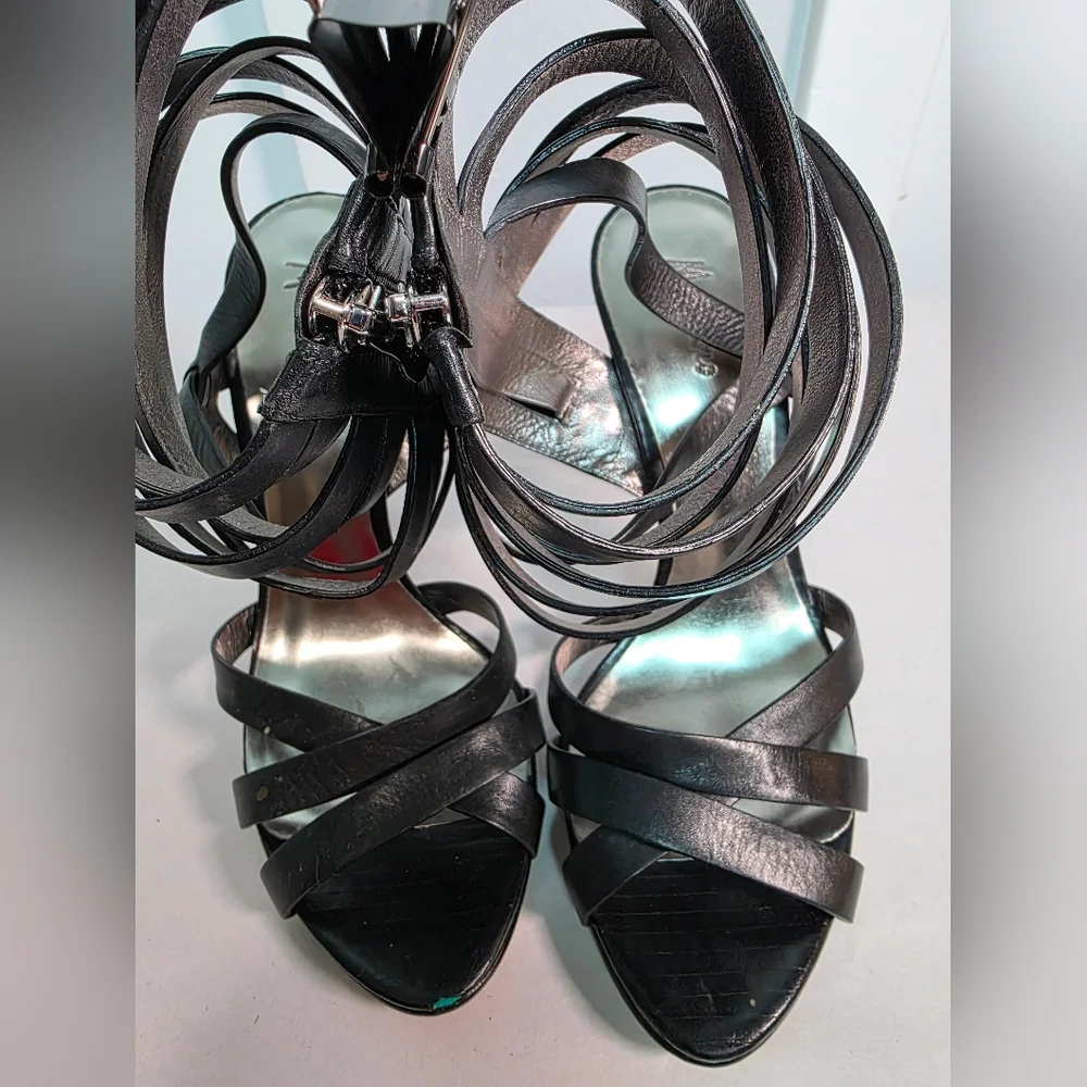 Marciano Black Leather Strappy Gladiator Stiletto Heels Women's Size 7M